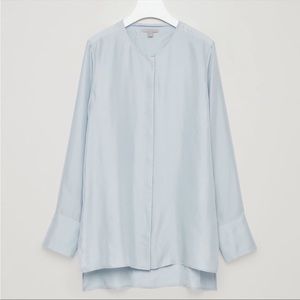‼️RARE‼️ COS silk light blue collarless tunic shirt, like new